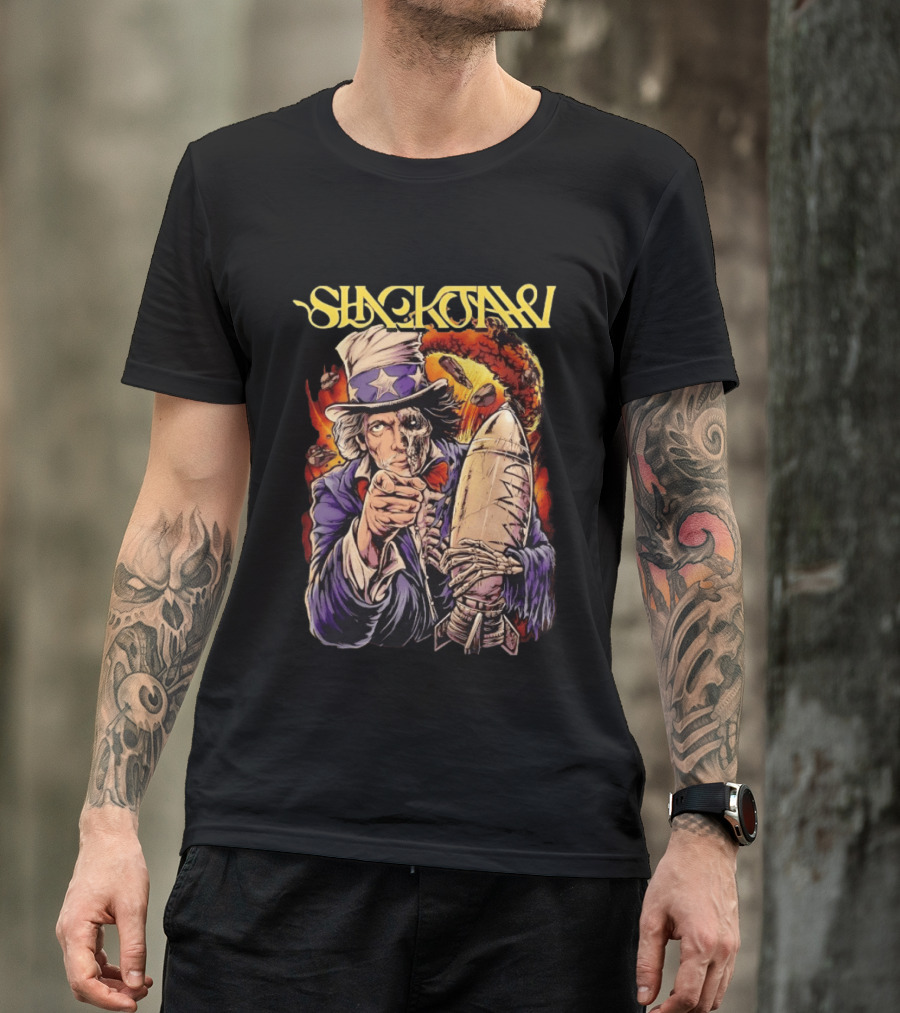 Shackjaw Uncle Sam MAD Bomb Nuclear Metal Explosion Skeleton T-Shirt
