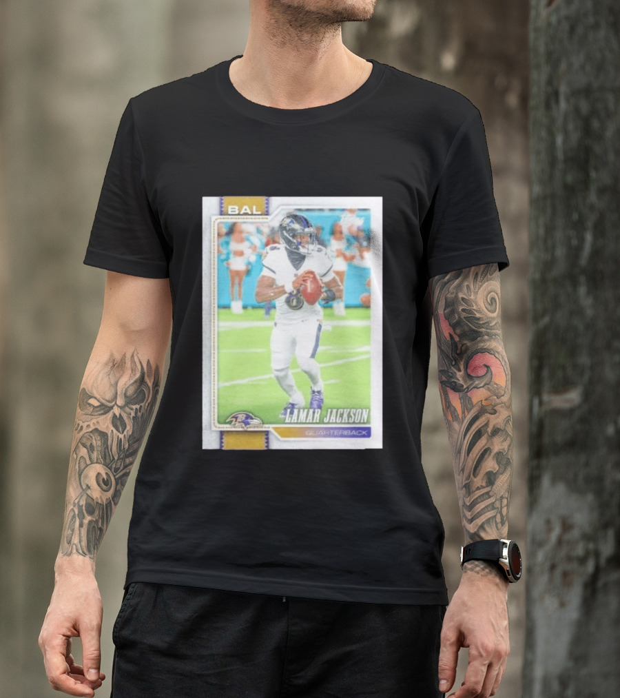 BAL Ravens Lamar Jackson No 8 Quarterback Football Card 2026 T-Shirt