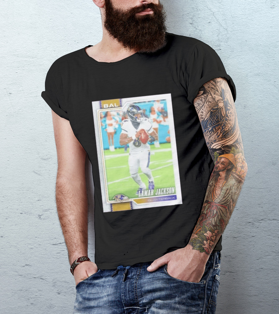 BAL Ravens Lamar Jackson No 8 Quarterback Football Card 2026 T-Shirt