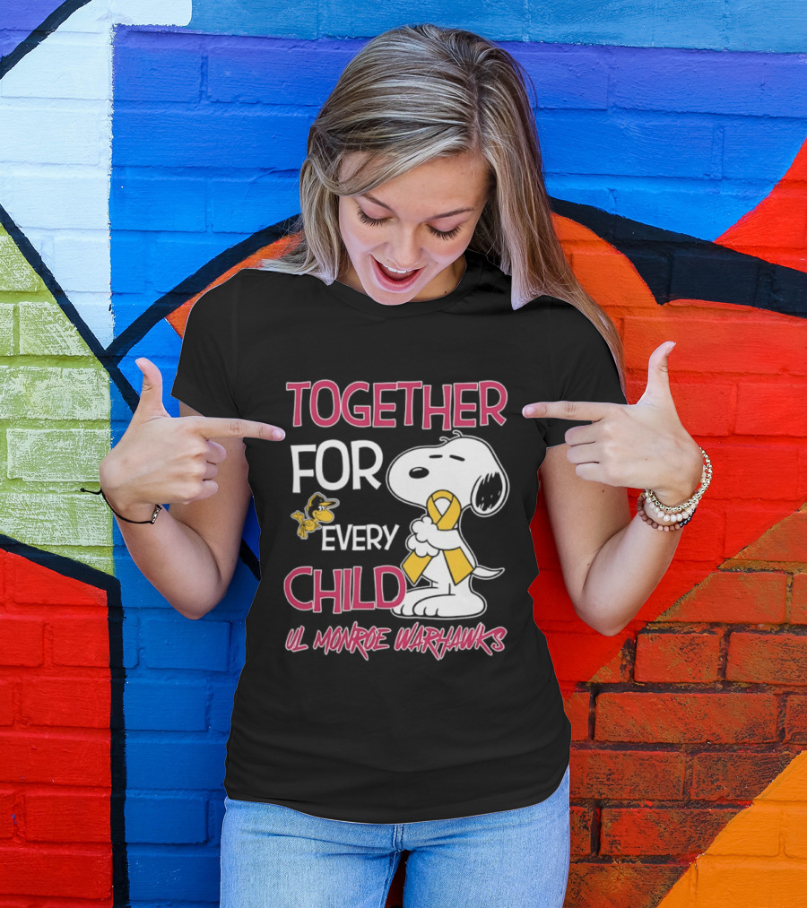 Snoopy Together For Every Child UL Monroe Warhawks Peanuts Support T-Shirt
