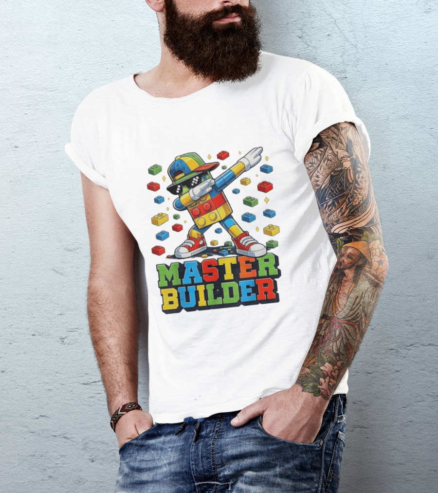 Master Builder Dabbing Colorful Brick Building Blocks T-Shirt