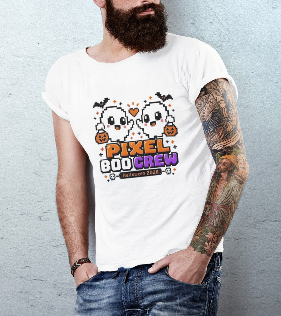 Pixel Boo Crew Halloween 2026 Ghosts Cute Pixelated Spooky Fun T-Shirt