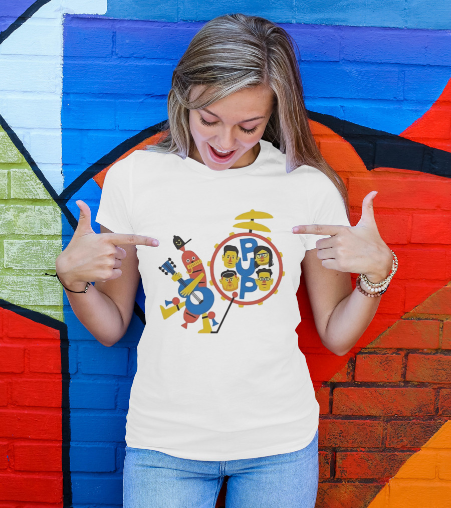 Pup Band Punk Rock Music Cartoon Characters Drums T-Shirt