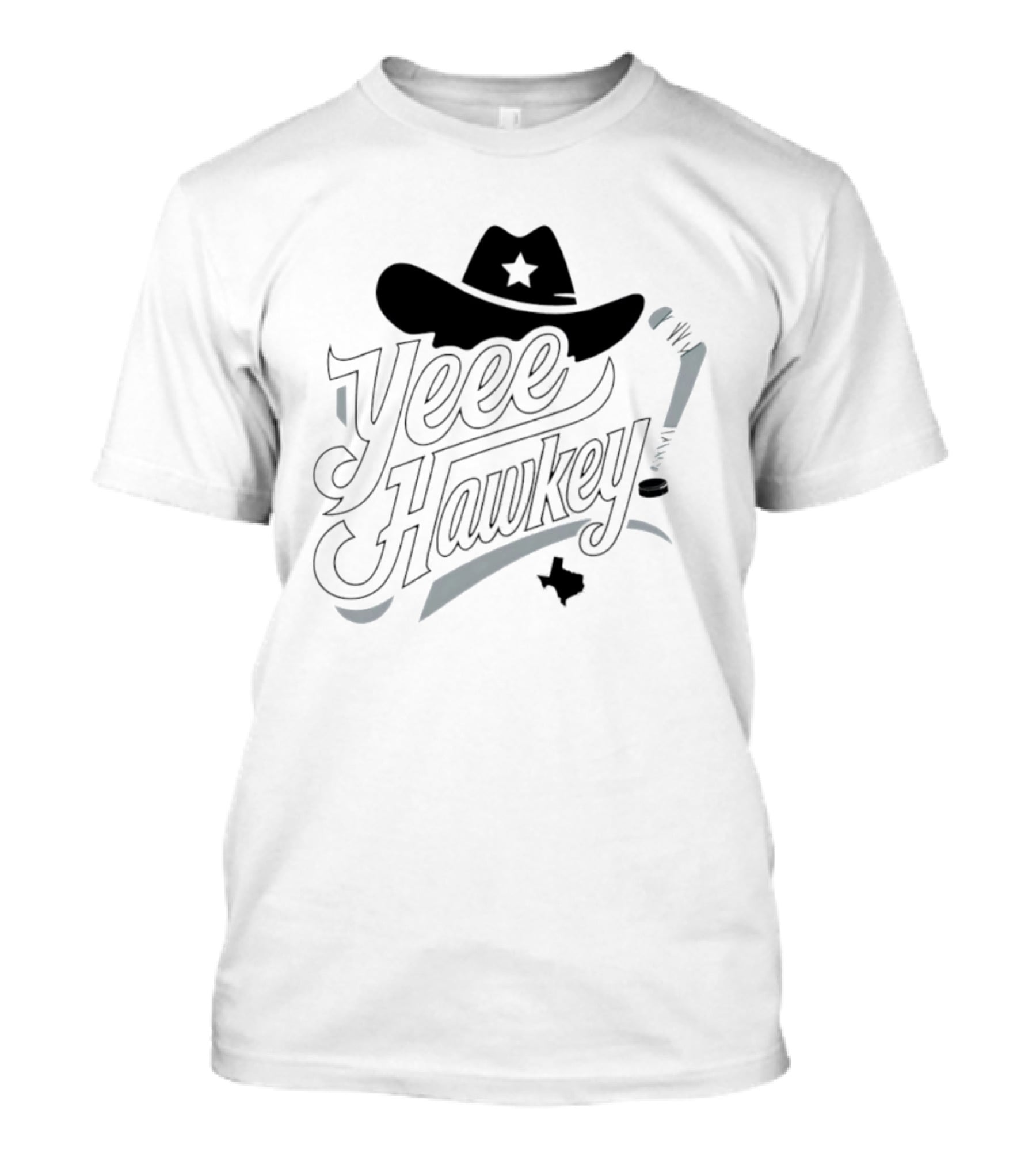 Texas Cowboy Hockey Yeee Hawkey With Star Hat And Sticks T-Shirt