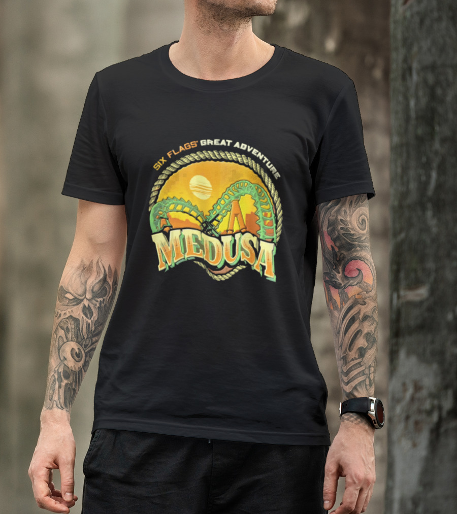 Six Flags Great Adventure Medusa Roller Loop Retro Sunburst T-Shirt