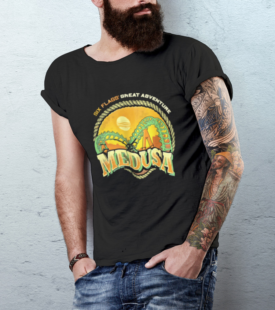 Six Flags Great Adventure Medusa Roller Loop Retro Sunburst T-Shirt