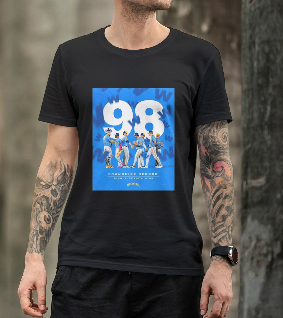 Milwaukee Brewers 98 Franchise Record Single Season Wins Team Celebration T-Shirt