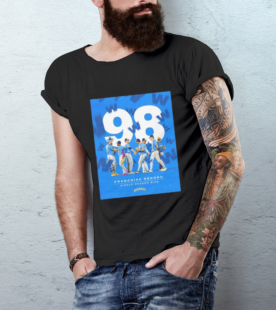Milwaukee Brewers 98 Franchise Record Single Season Wins Team Celebration T-Shirt