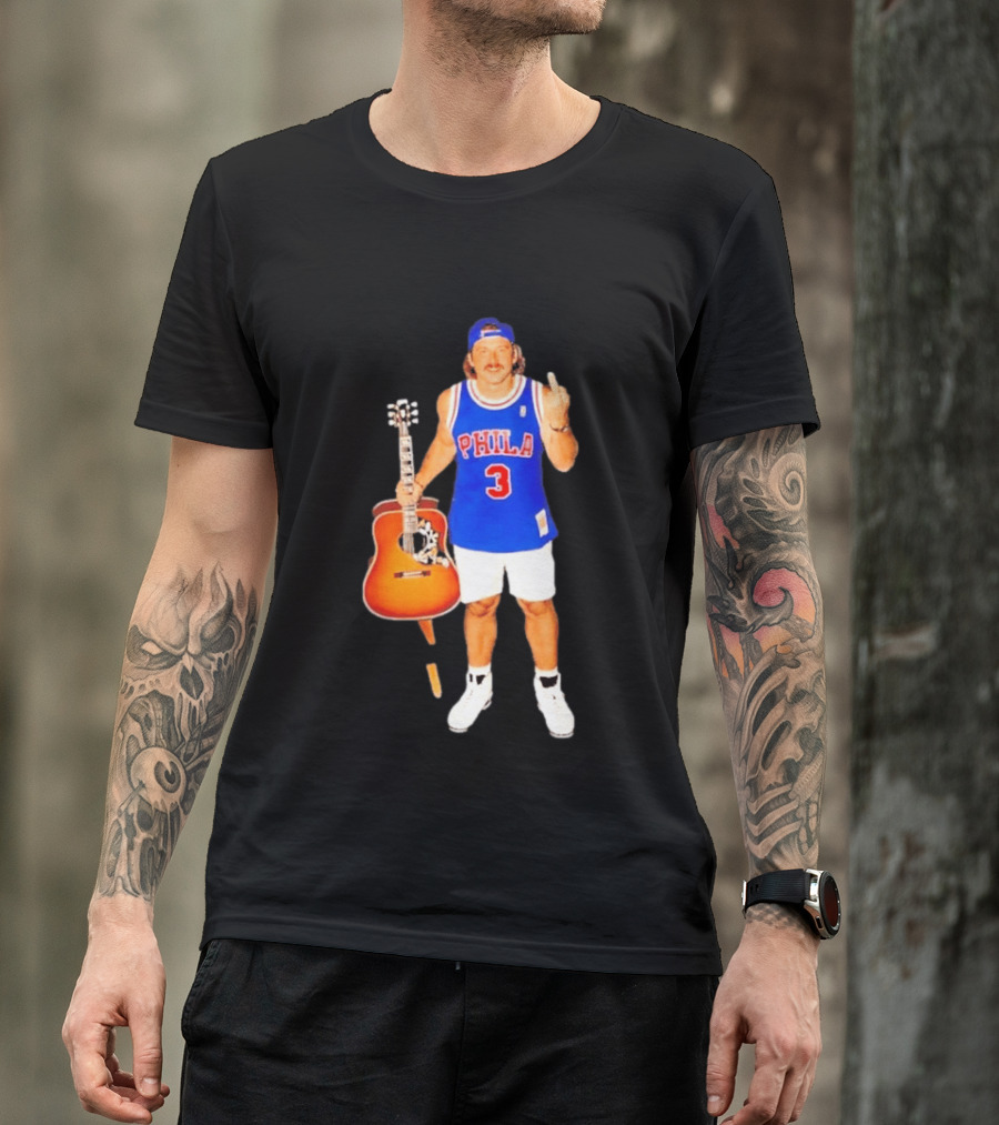 Morgan Wallen Phila 3 Jersey Middle Finger Gesture With Guitar T-Shirt