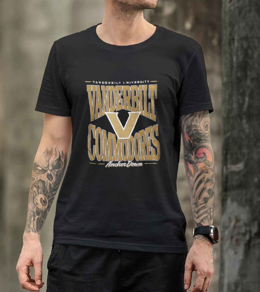 Vanderbilt Commodores Anchor Down Large Gold Letter V T-Shirt