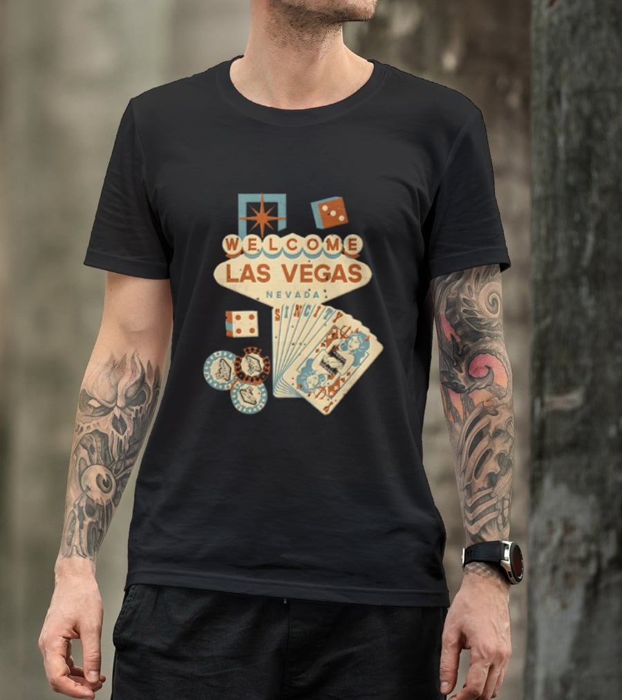 Welcome Las Vegas Nevada Sign With Casino Poker Cards And Dice T-Shirt