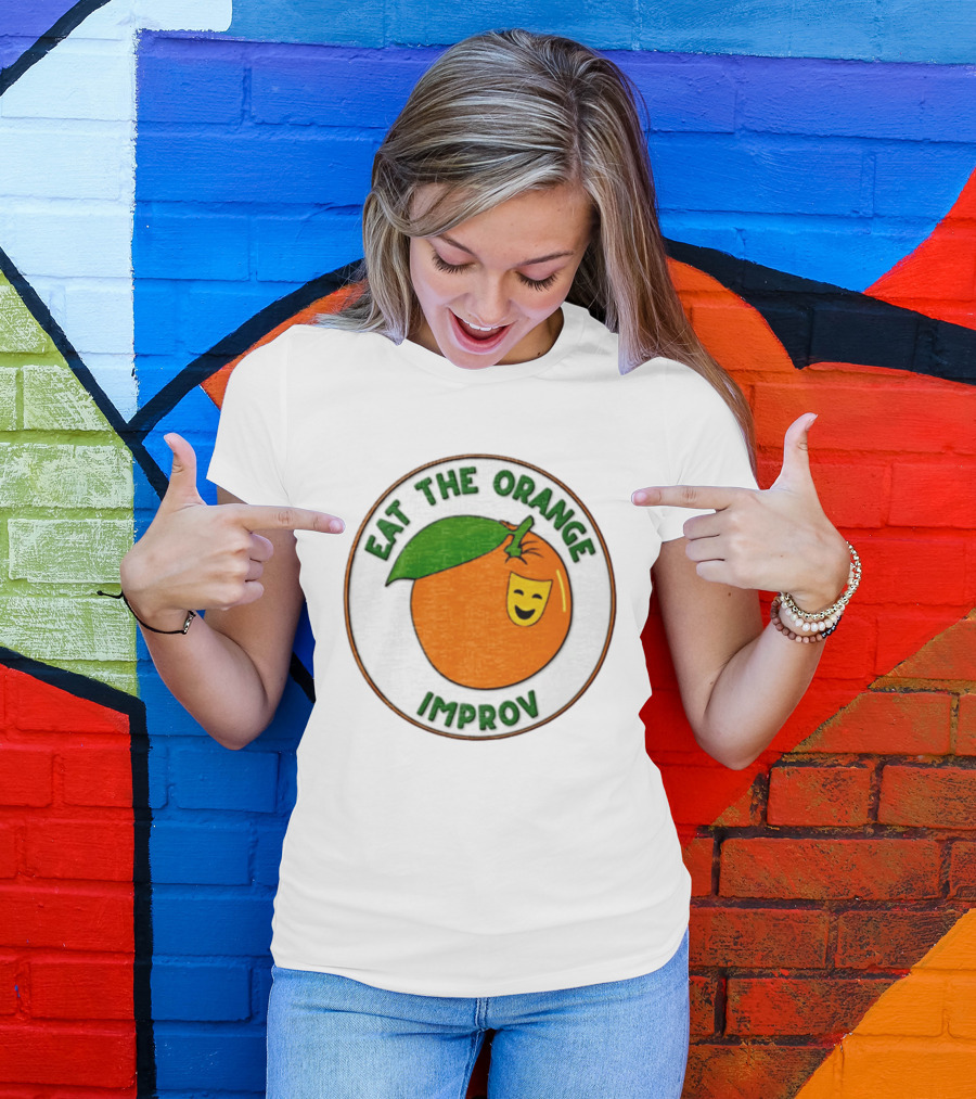 Eat The Orange Improv Comedy Logo Smiling Fruit Patch T-Shirt
