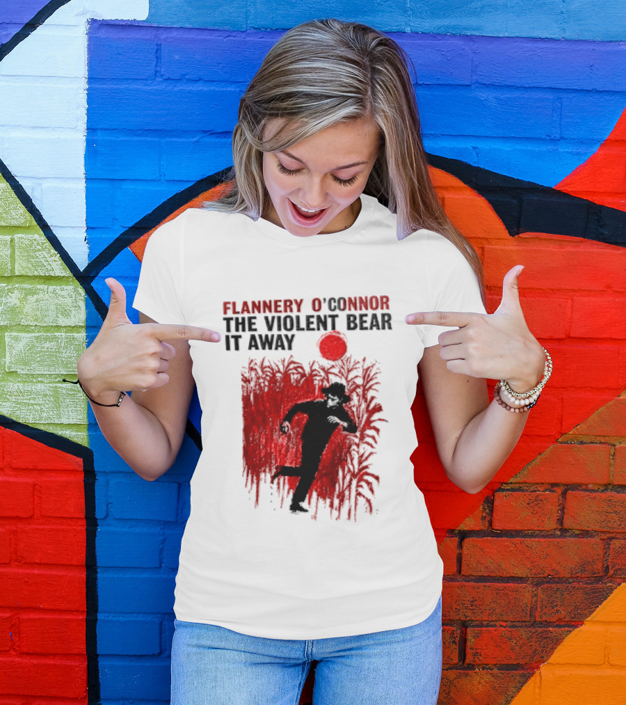 Flannery O'Connor The Violent Bear It Away Red Silhouette In Cornfield T-Shirt
