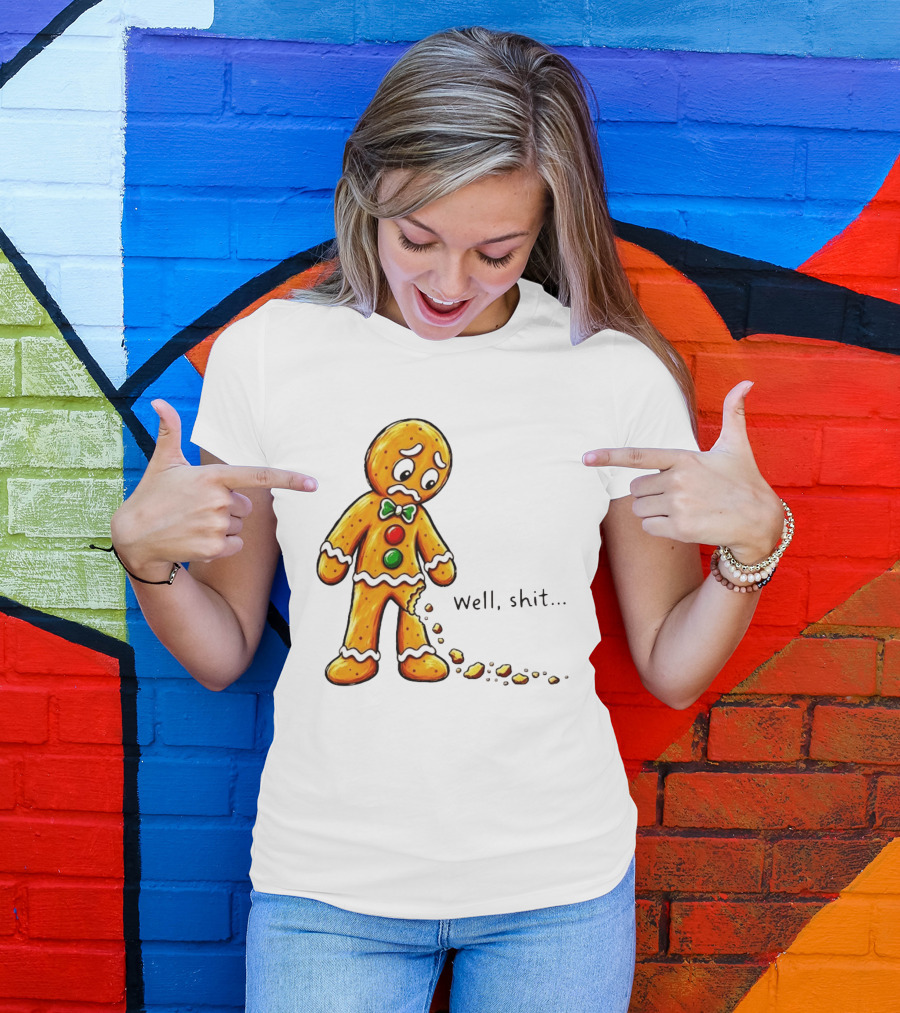 Gingerbread Man Well Shit Broken Cookie Bow Tie Colorful Buttons T-Shirt