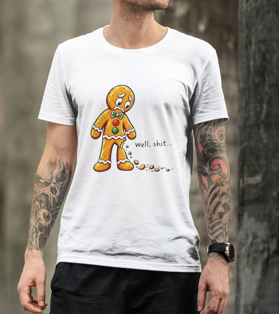 Gingerbread Man Well Shit Broken Cookie Bow Tie Colorful Buttons T-Shirt