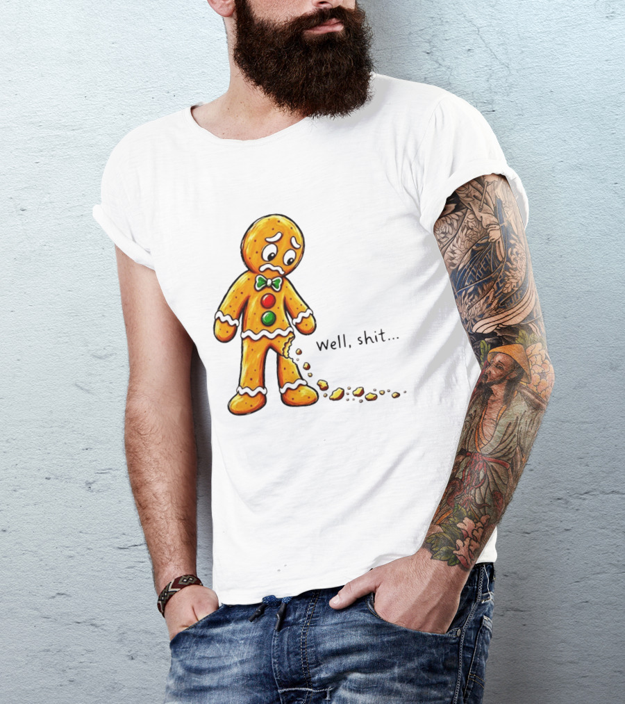 Gingerbread Man Well Shit Broken Cookie Bow Tie Colorful Buttons T-Shirt