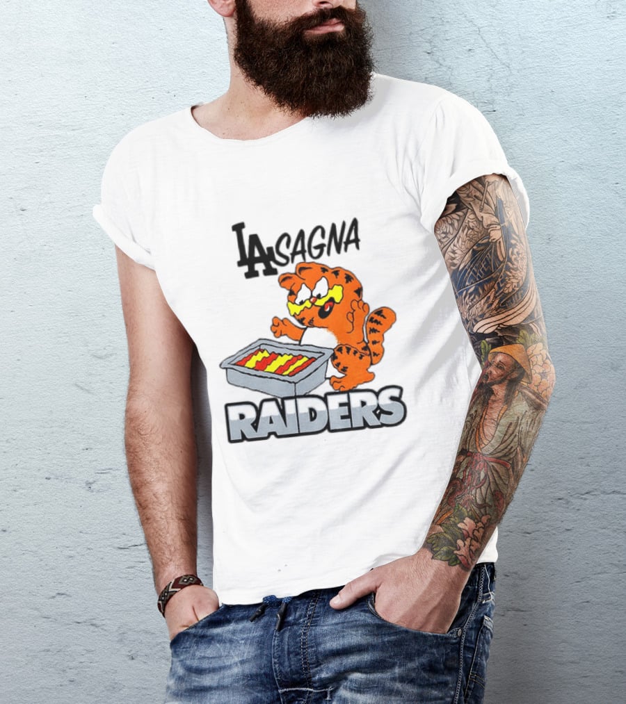LA Lasagna Raiders Orange Cat Eating Lasagna Sports Rivalry T-Shirt