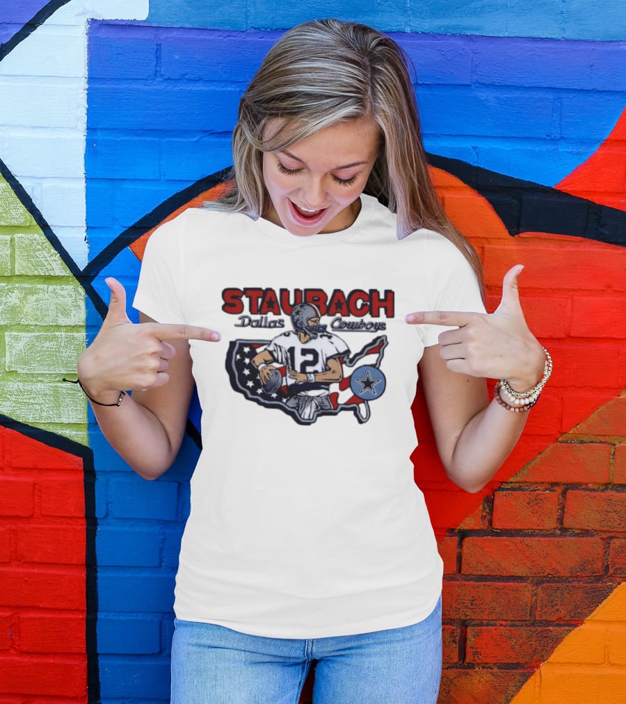 Staubach Dallas Cowboys 12 USA Star Football Legend T-Shirt