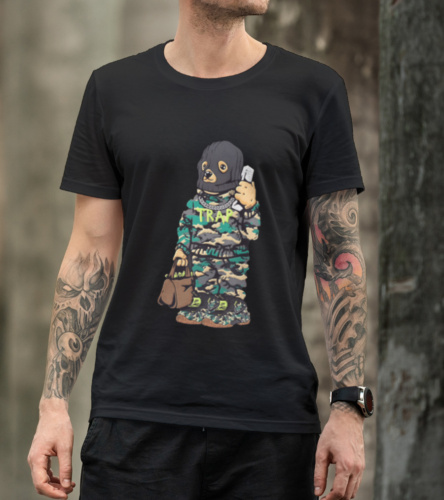 Bear Balaclava Camouflage Trap Outfit With Phone And Bag T-Shirt
