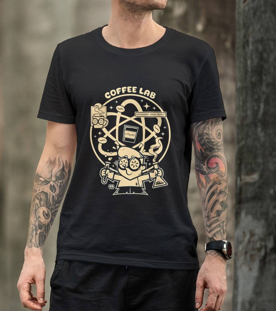 Coffee Lab Experiment Brew Repeat Dexter Scientist Atomic Coffee Cartoons T-Shirt