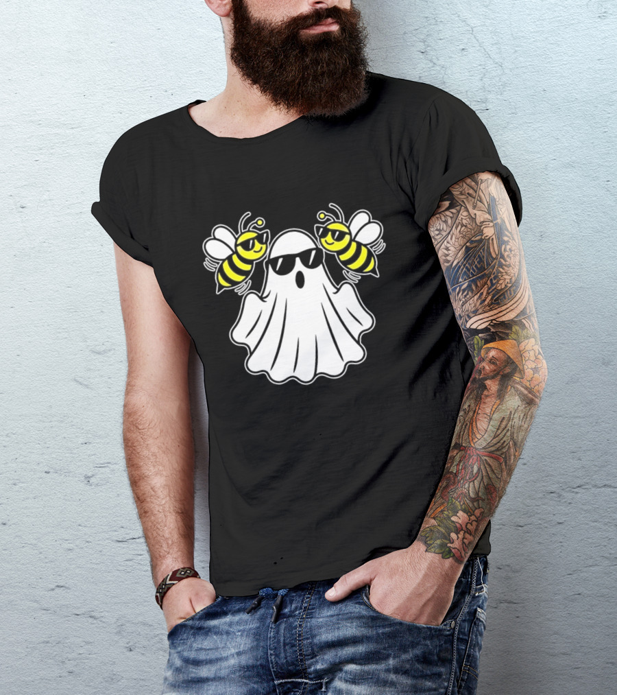 Ghost With Sunglasses And Bees Spooky Halloween Fun T-Shirt