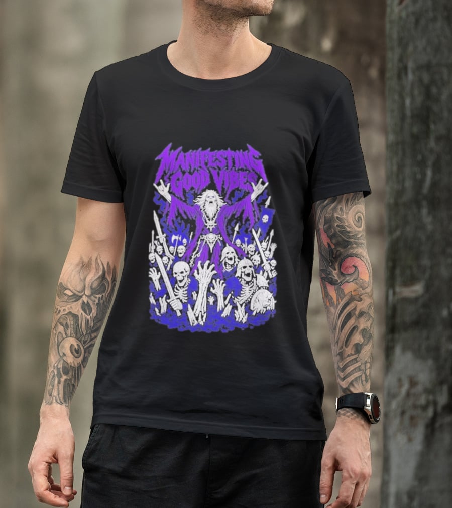 Manifesting Good Vibes Necromancer Skeleton Wizard T-Shirt