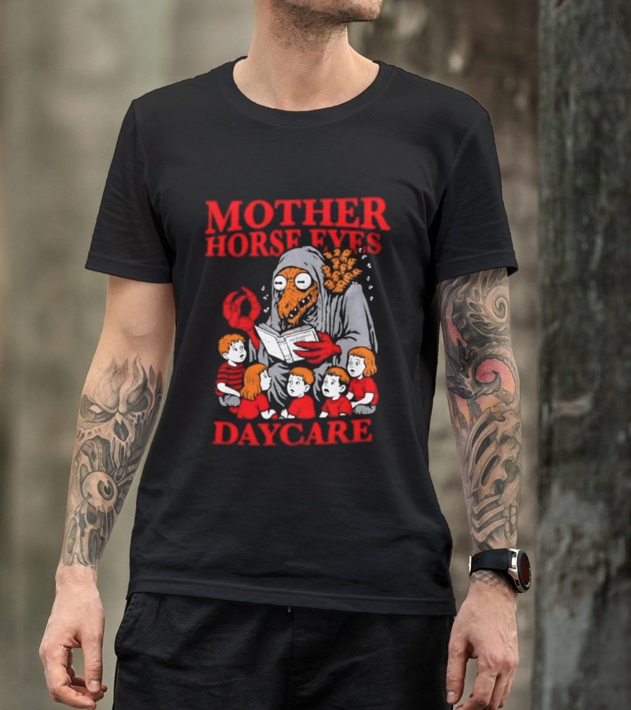 Mother Horse Eyes Daycare Creepy Creature Reading To Children T-Shirt