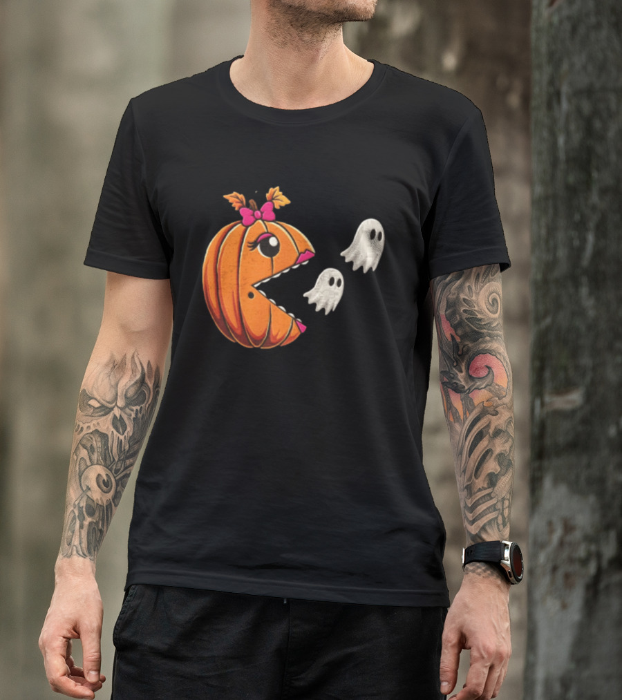 Ms Pac Man Pumpkin Shape Halloween Ghosts T-Shirt