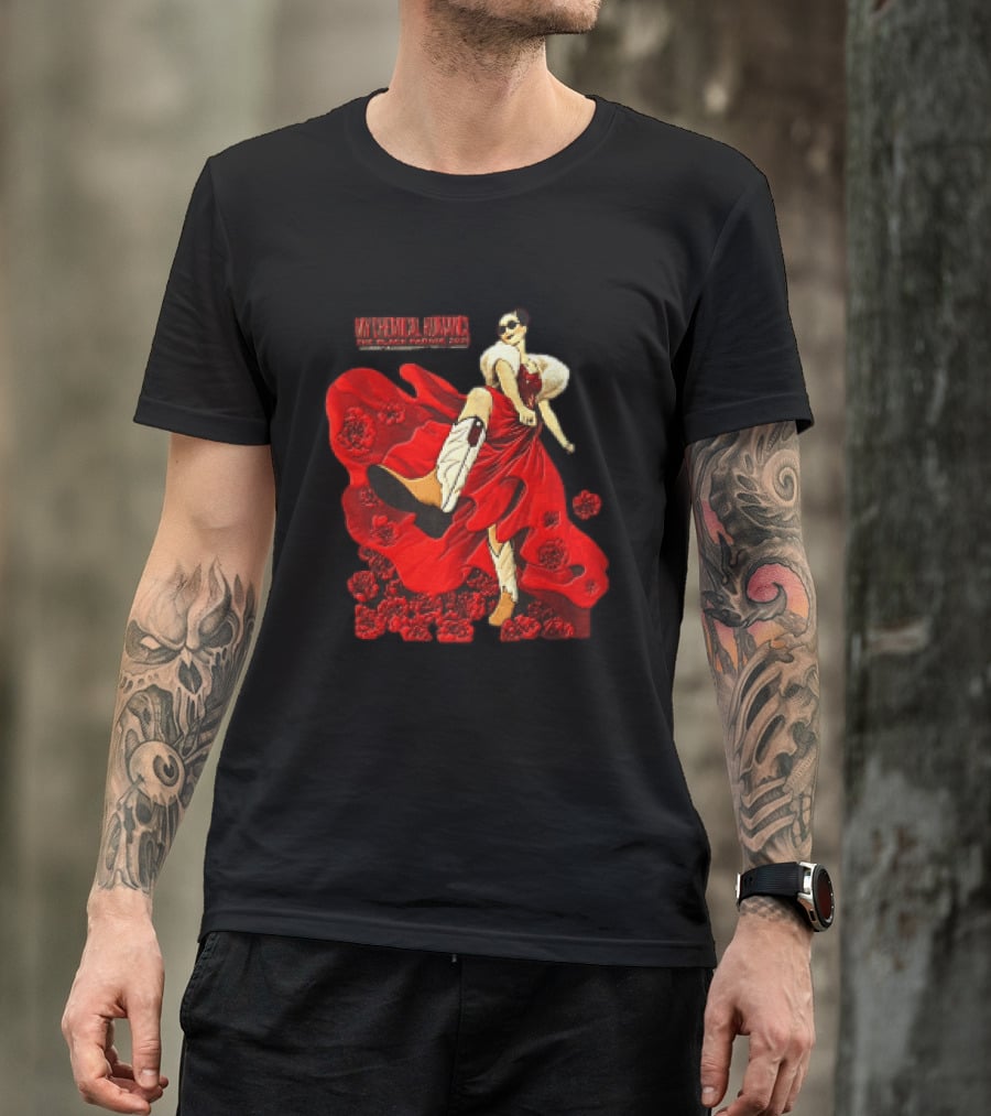 My Chemical Romance The Black Parade Tour 2025 Woman Red Dress Cowboy Boots Flowers T-Shirt