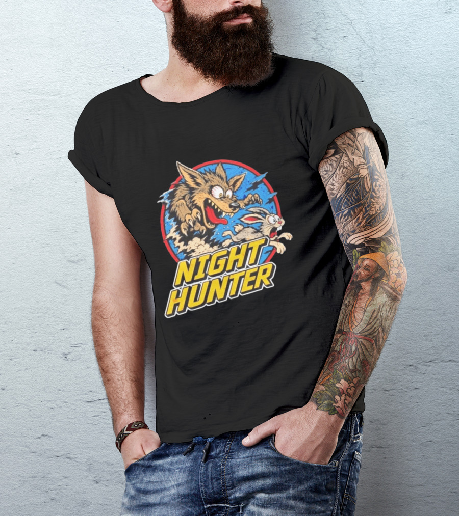 Night Hunter Coyote And Rabbit Chase Epic Predator Prey Adventure T-Shirt