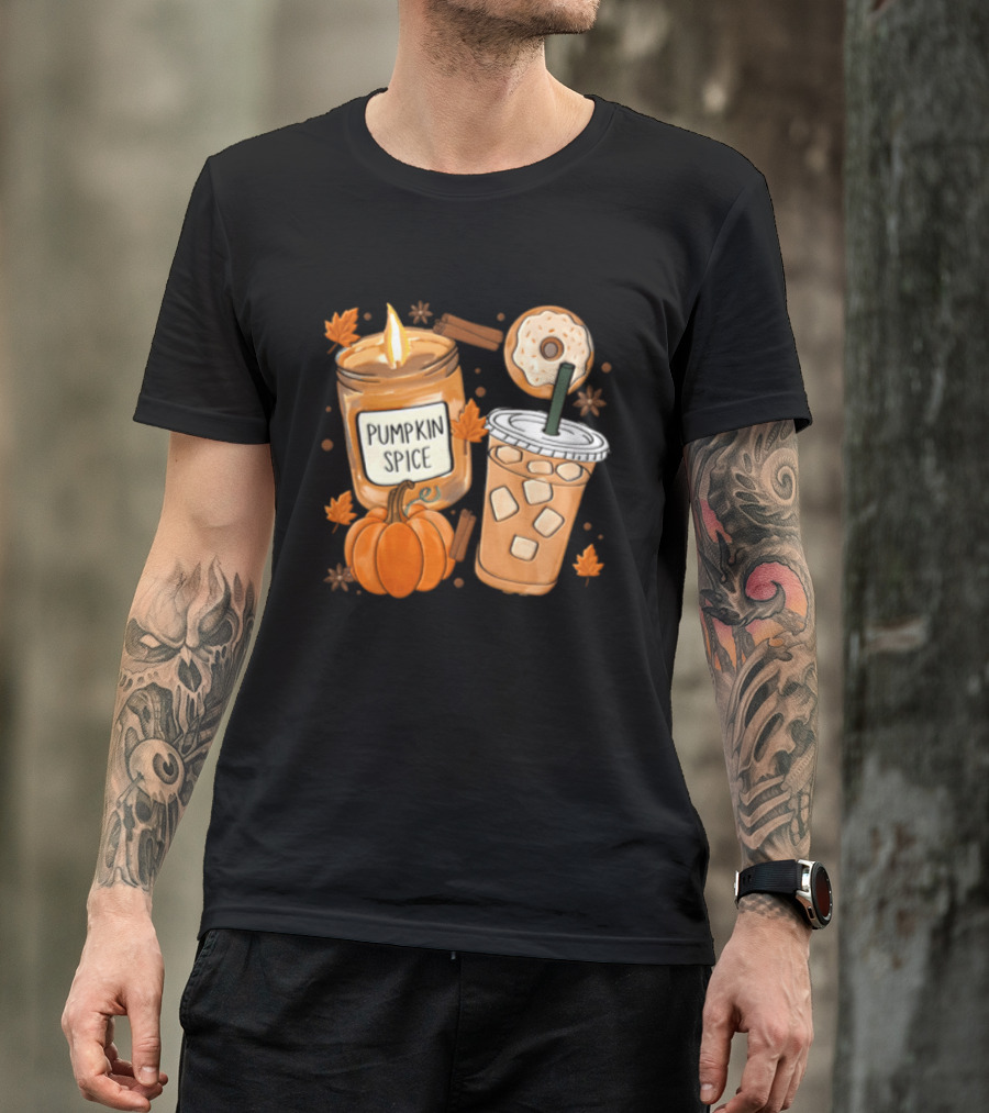 Pumpkin Spice Candle Iced Coffee Donut Autumn Aesthetic T-Shirt