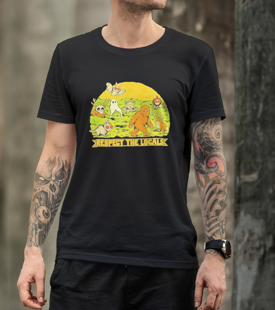 Respect The Locals Halloween Creatures Bigfoot Ghost Owl Mothman Cryptids T-Shirt