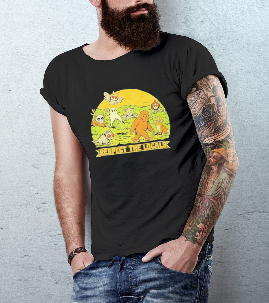 Respect The Locals Halloween Creatures Bigfoot Ghost Owl Mothman Cryptids T-Shirt