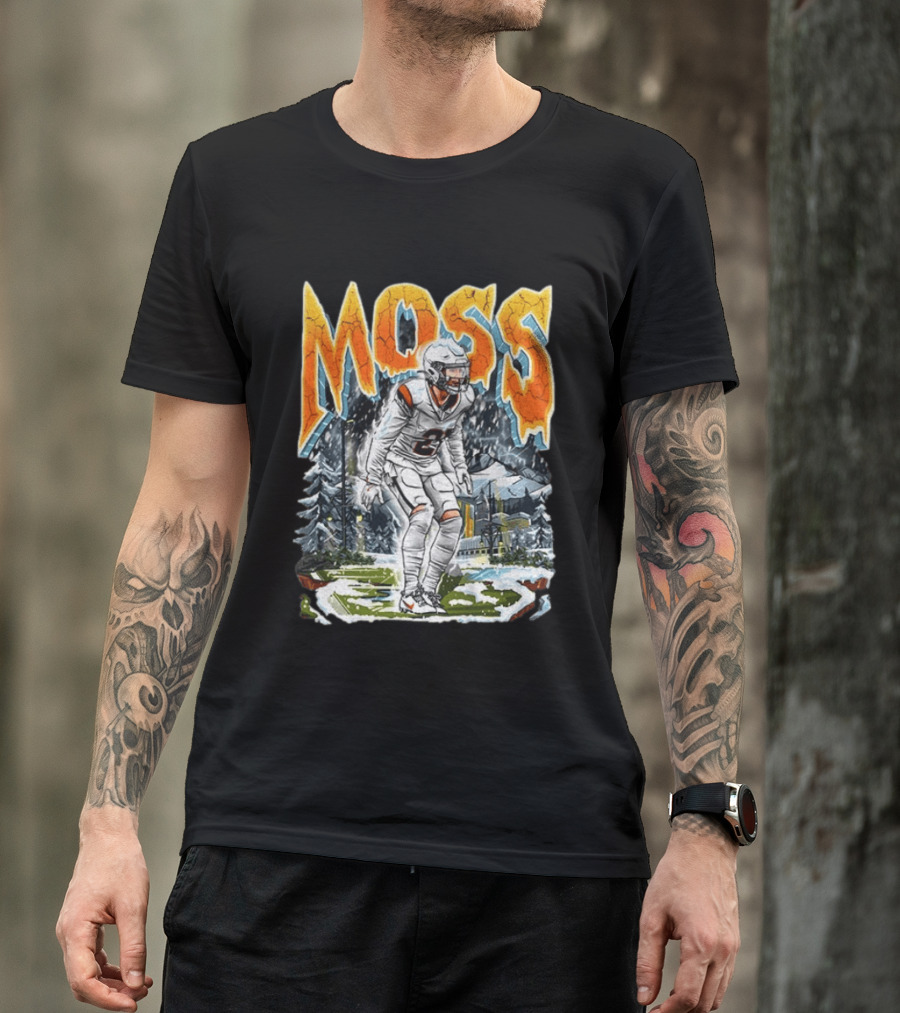 Moss Broncos Country Football Comic Style Winter Sports Scene T-Shirt