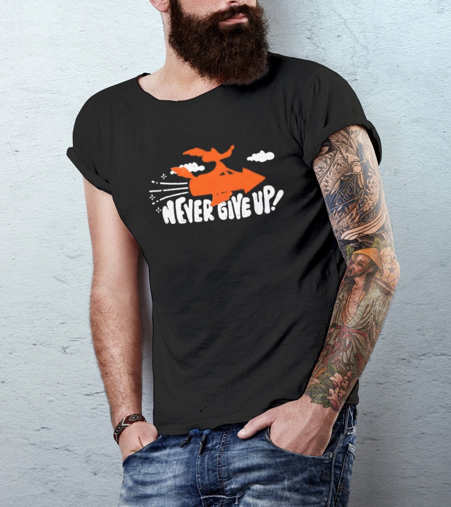 Never Give Up Rocket Distressed Vintage Motivational T-Shirt