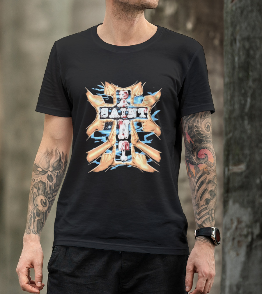 Saint Hands Framing Religious Streetwear Iconography T-Shirt