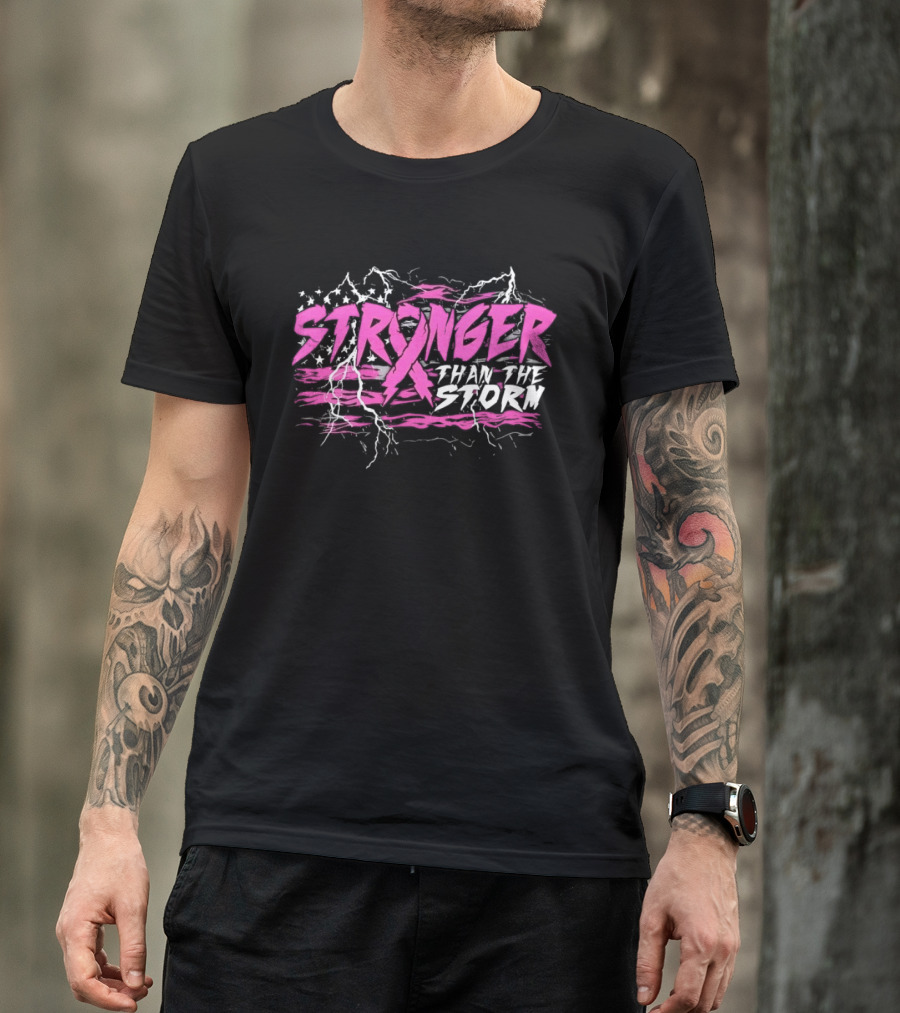 Stronger Than The Storm Pink Ribbon Breast Cancer Awareness T-Shirt