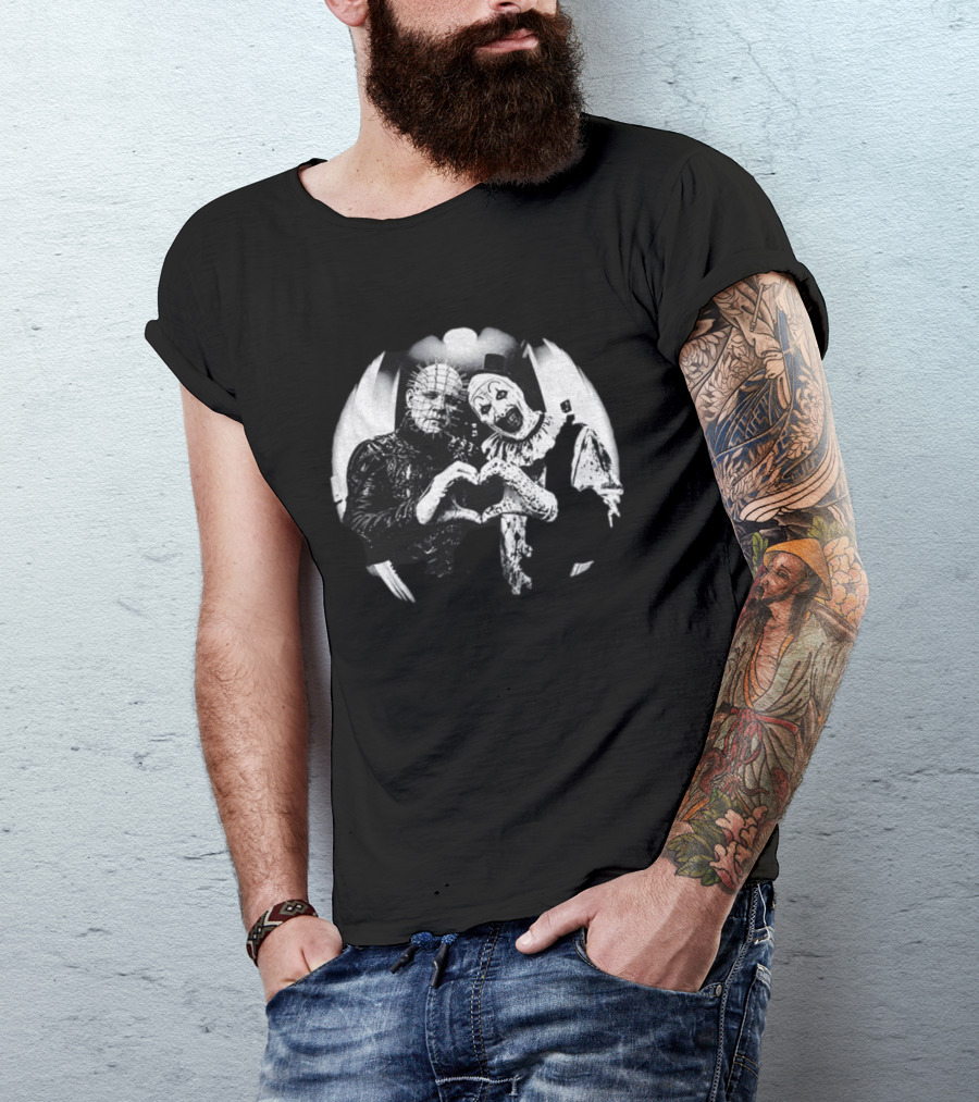 Terrifier Clown Heart Gesture With Pinhead T-Shirt