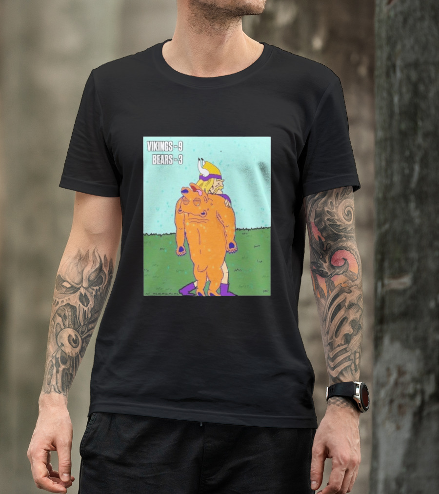 Vikings 9 Bears 3 Cartoon Sports Rivalry Image T-Shirt