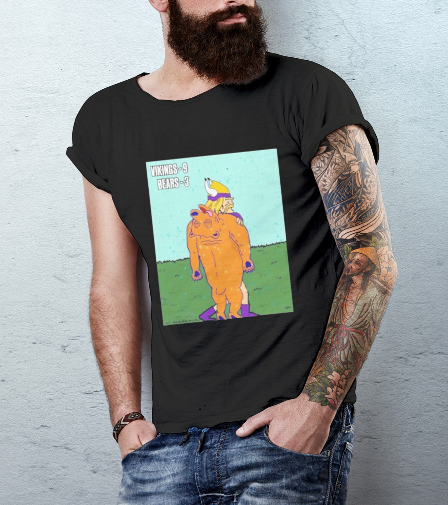 Vikings 9 Bears 3 Cartoon Sports Rivalry Image T-Shirt