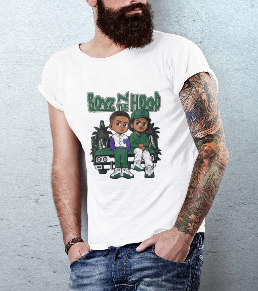 Boyz N The Hood Cartoon Boys Green Car Palm Trees T-Shirt