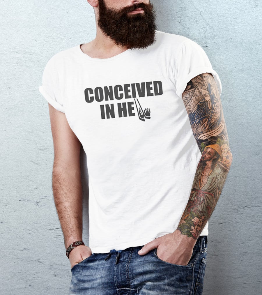 Conceived In Hell Hockey Sticks Flames T-Shirt