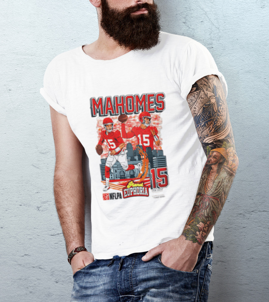Mahomes Kansas City Chiefs Quarterback Euphoria 15 Skyline NFL Players T-Shirt