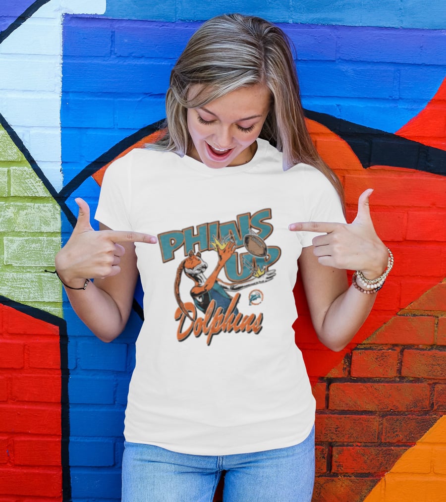 Phins Up Dolphins Jar Jar Binks Catching Football Miami Sports Fan T-Shirt