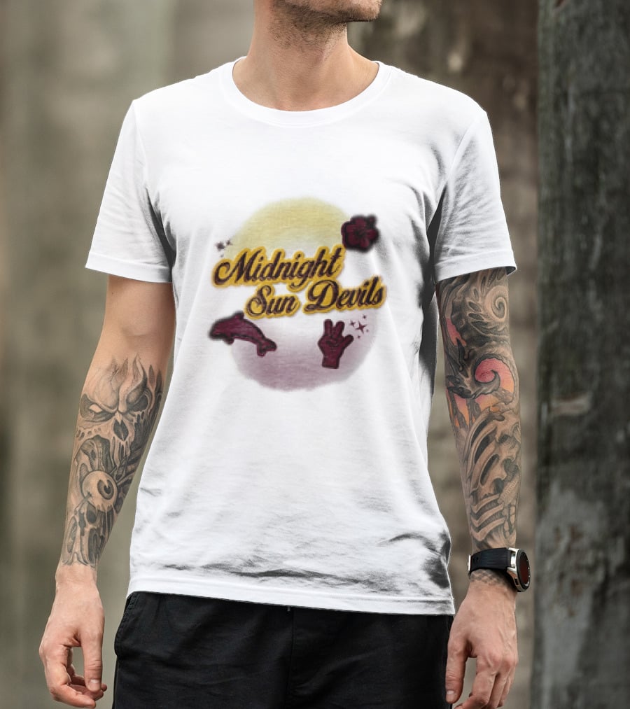 Midnight Sun Devils Hibiscus Flower Dolphin And Peace Sign T-Shirt