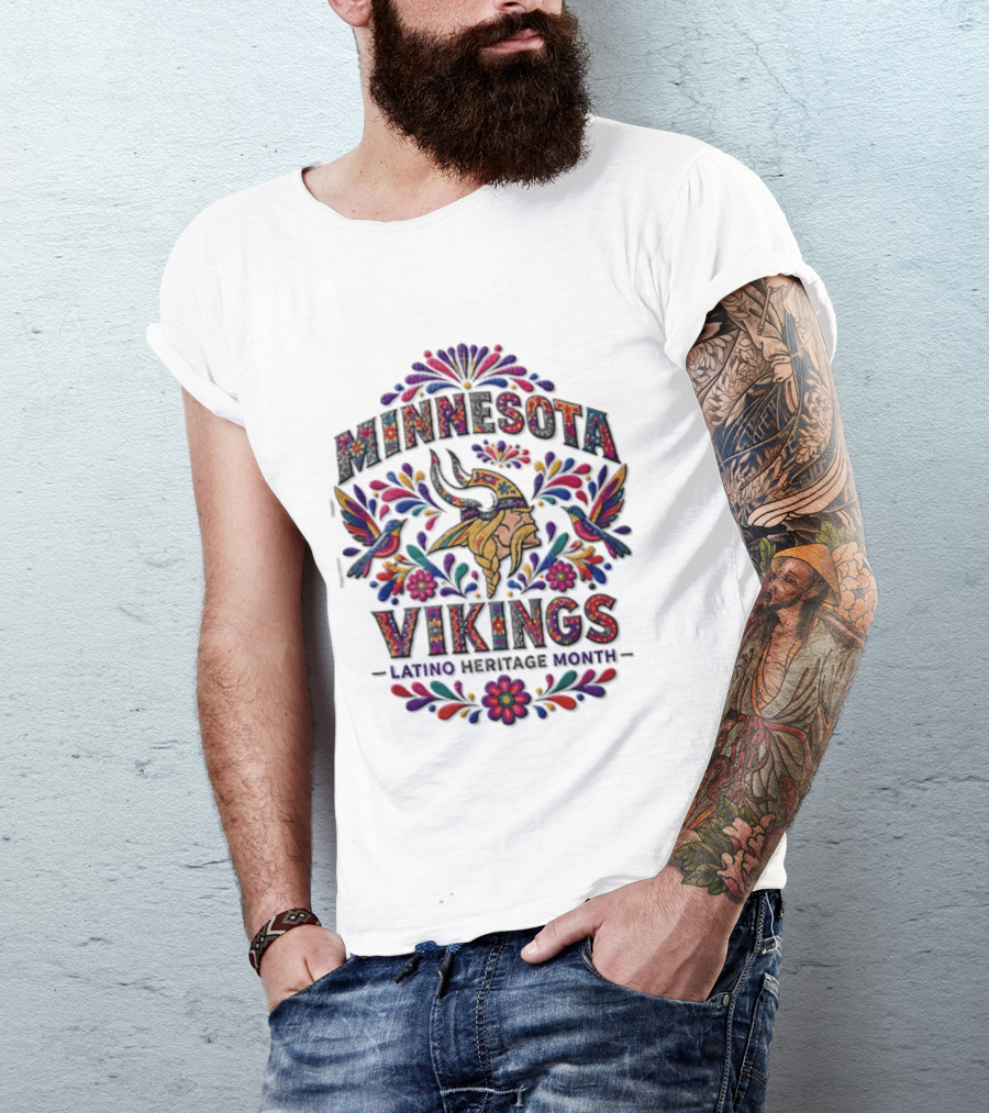 Minnesota Vikings Latino Heritage Month Viking Floral Hummingbird T-Shirt
