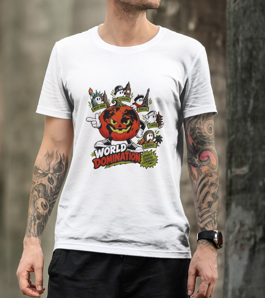 World Domination Pumpkin Spooky Season Everywhere New York London Paris Tokyo Cairo T-Shirt