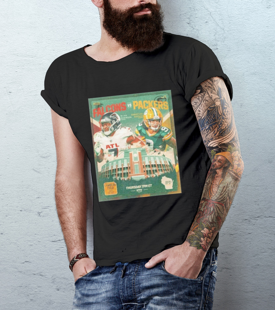 Bijan Robinson Christian Watson Falcons Vs Packers Lambeau Field Thursday 7PM ET Prime 2026 T-Shirt