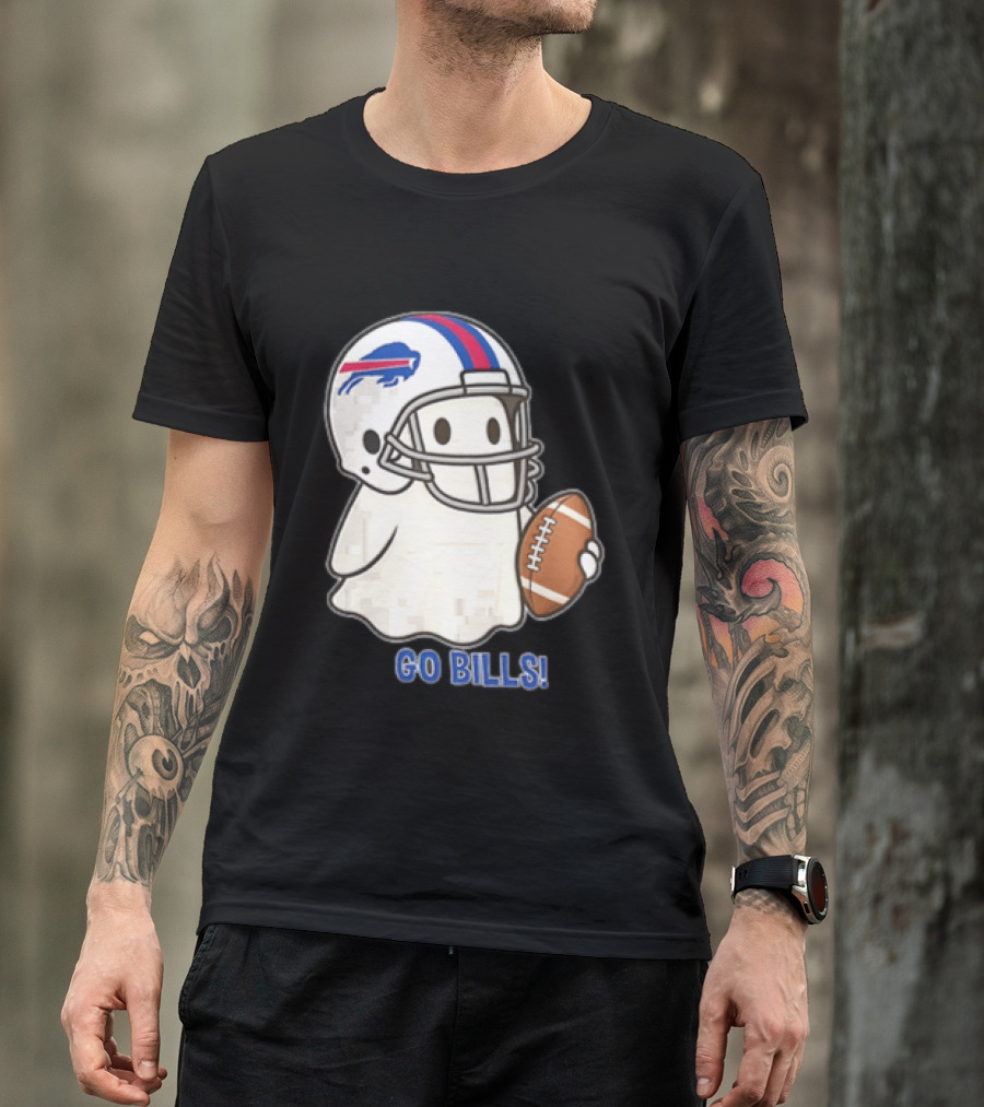Buffalo Bills Ghost GO BILLS Football Helmet Holding Ball T-Shirt