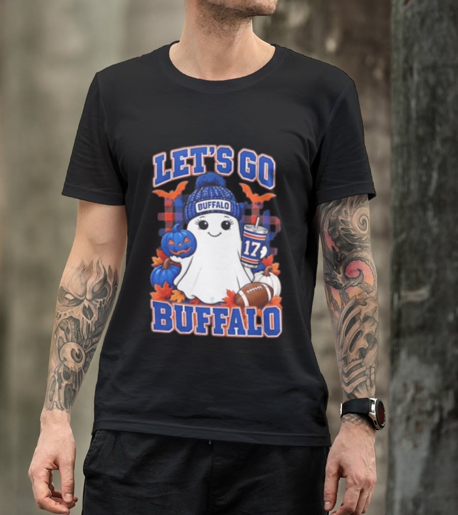 Let's Go Buffalo Ghost With Beanie Pumpkin And Football T-Shirt